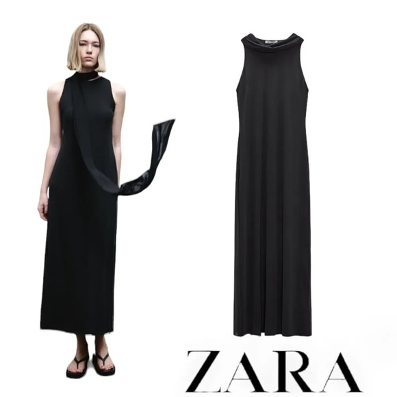 ZARA | Dark Anthracite | TIED TULLE MIDI DRESS (5039/307) - Picture 1 of 10